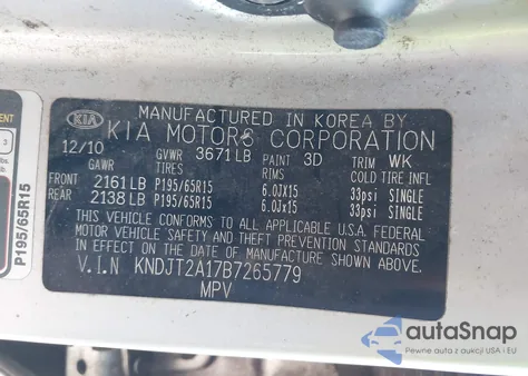 2011 Kia Soul из США, поврежденный, VIN KNDJT2A17B7265779